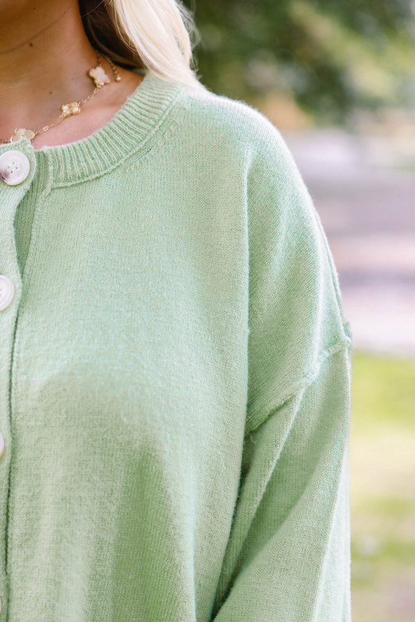 Chic Soul plus size clothing, green long sleeve button up crew neck cardigan with light wood buttons 
