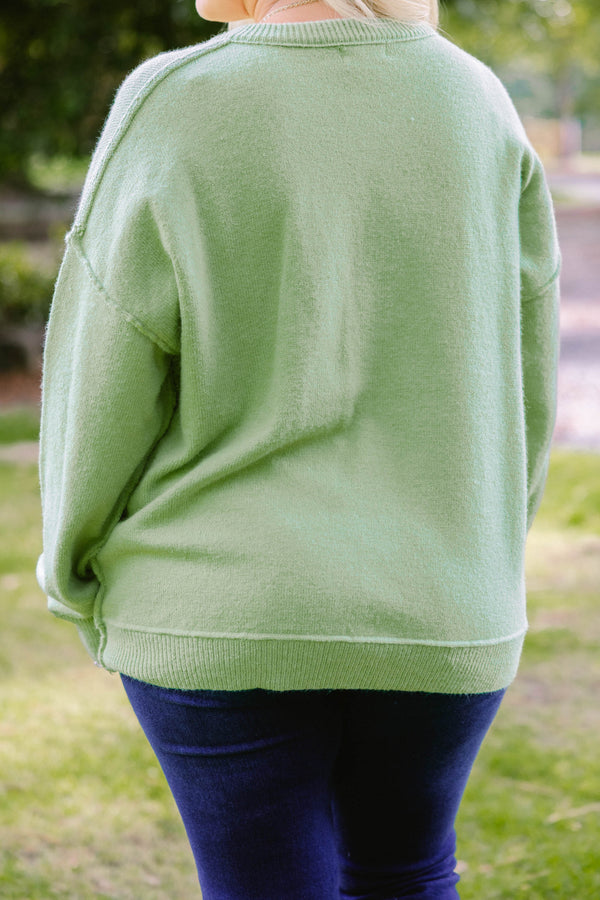 Chic Soul plus size clothing, green long sleeve button up crew neck cardigan with light wood buttons 
