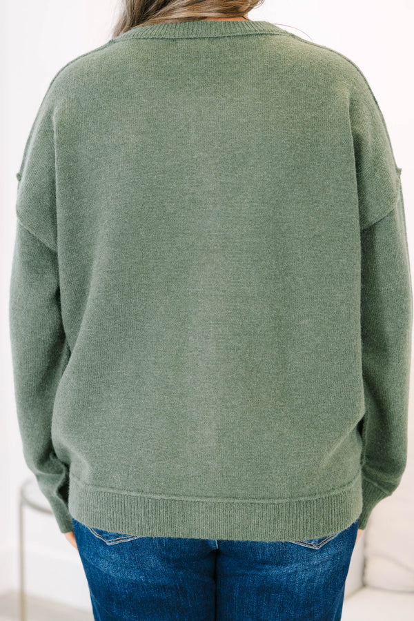 Plus Size olive green button-down cardigan with a round neckline and long sleeves.
