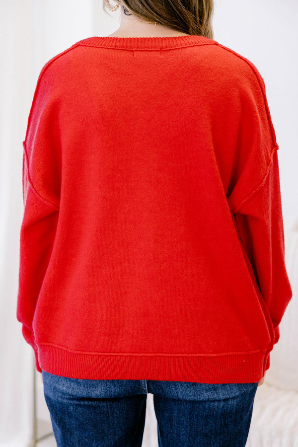 Chic Soul plus size clothing, red long sleeve button up cardigan with light wooden buttons