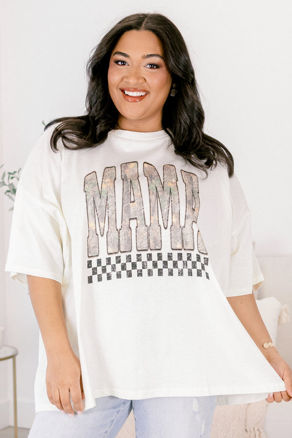 Chic Soul plus size clothing, off white short sleeve boyfriend tee with 