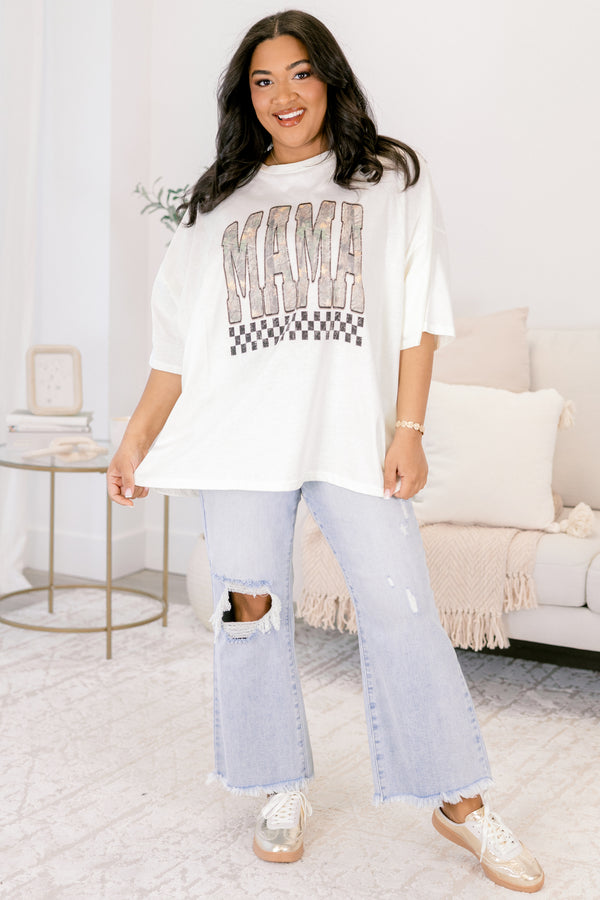 Chic Soul plus size clothing, off white short sleeve boyfriend tee with 