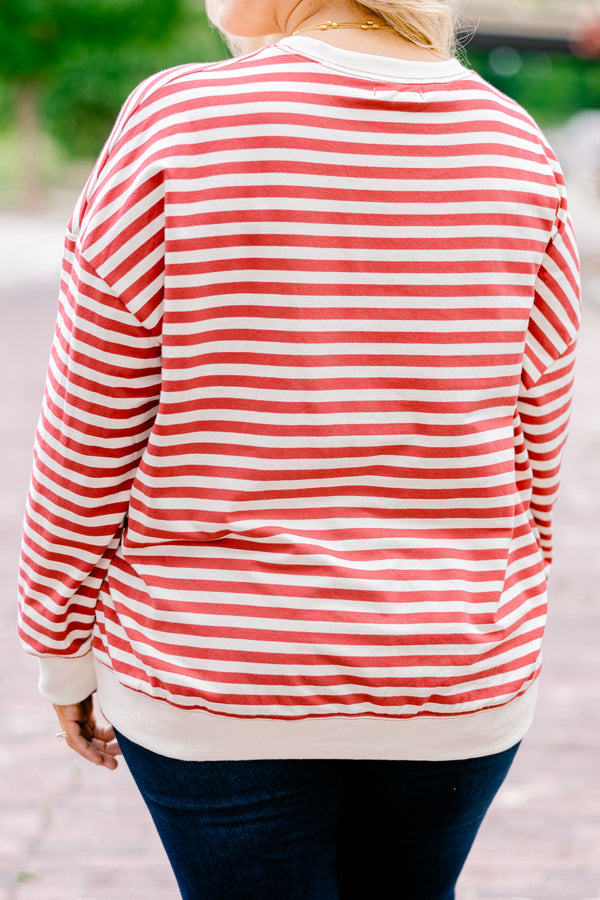 Chic Soul plus size clothing, red and white horizontal striped long sleeve pullover 
