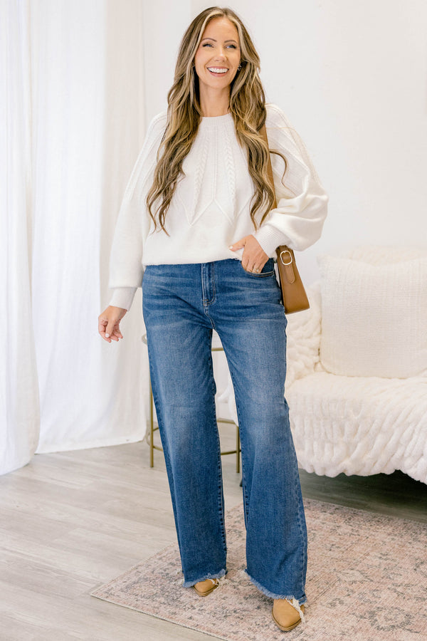 Chic Soul plus size clothing, dark wash wide leg jeans with a raw hem