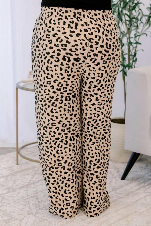 Chic Soul plus size clothing, leopard print full length straight leg pants with 2 front pockets 