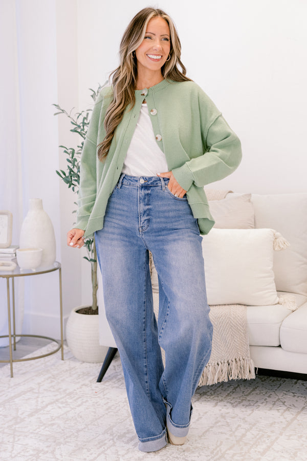 Chic Soul plus size clothing, medium washed jean straight fit jeans with front pockets and a cuff detail at the bottom of each pant leg