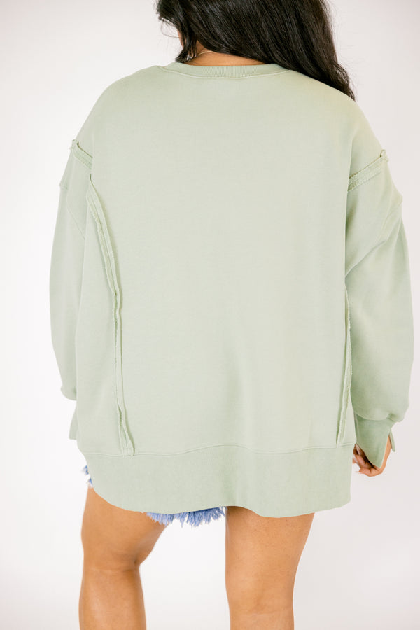 Chic soul plus size clothing, light green long sleeve crewneck pullover with palm tree and 
