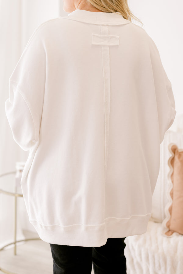 Chic Soul plus size clothing, ivory mock neck sweatshirt with a patchwork design pumpkin on the chest