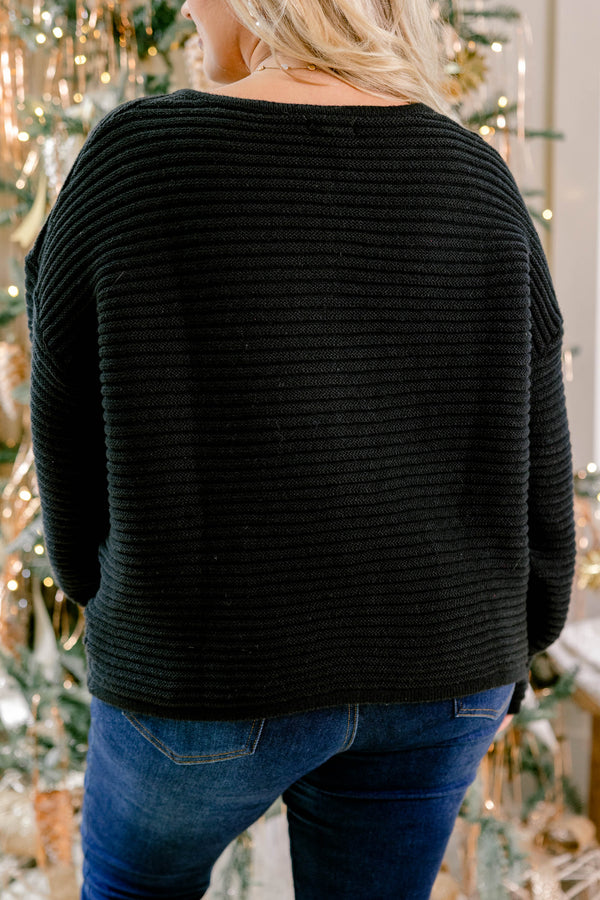 Chic Soul plus size clothing, black ribbed long sleeve button up cardigan with 2 lower pockets