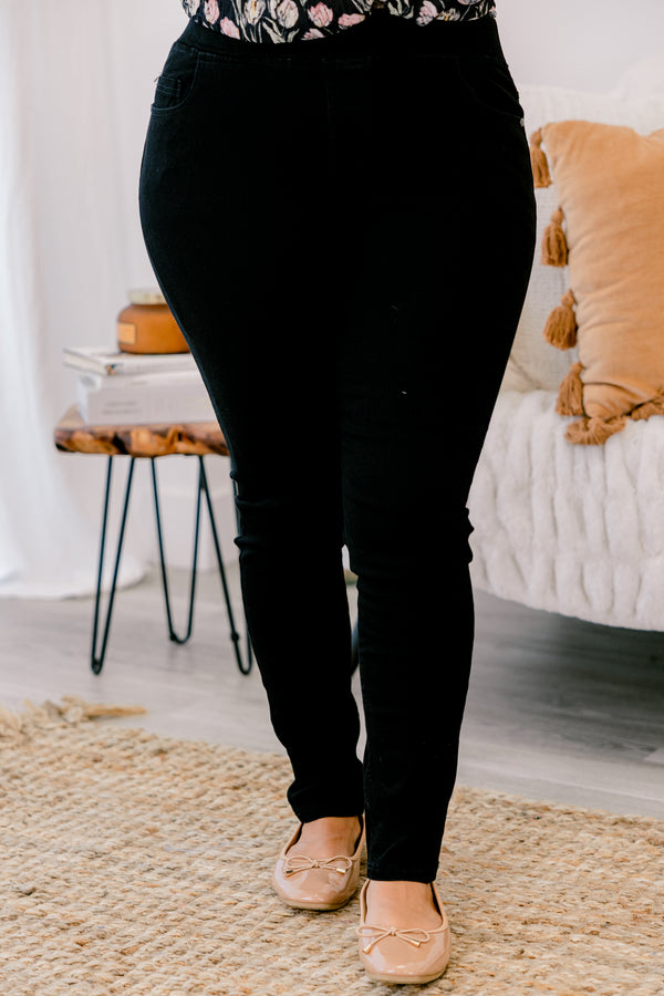 Chic Soul plus size clothing, black full length jeggings with 2 small front pockets and 2 back pockets 