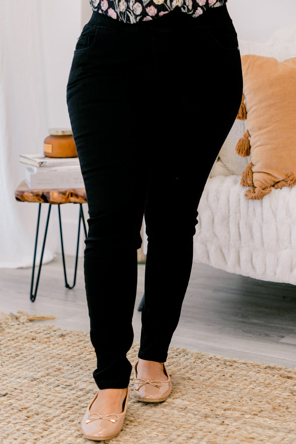 Chic Soul plus size clothing, black full length jeggings with 2 small front pockets and 2 back pockets 