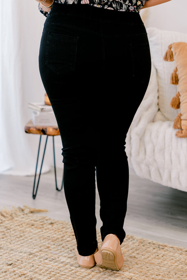 Chic Soul plus size clothing, black full length jeggings with 2 small front pockets and 2 back pockets 