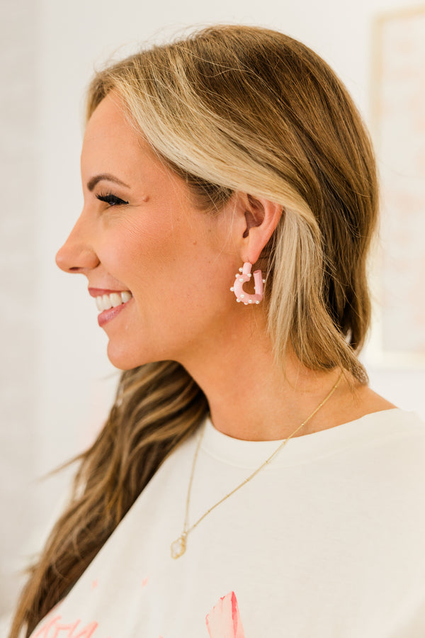 Chic Soul plus size clothing, pink heart shaped hoop earring with pearl details