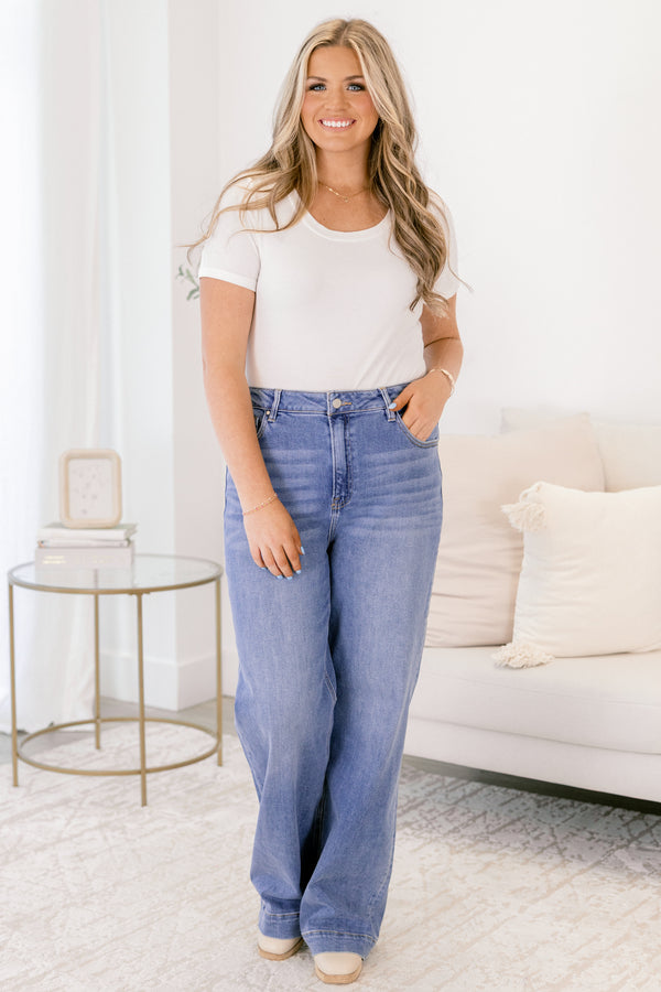 Chic Soul plus size clothing, medium wash straight leg jeans