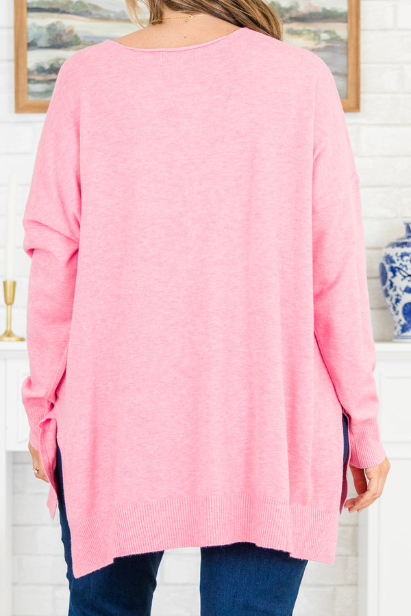 Chic Soul plus size clothing, long-sleeve heather candy pink sweater with v-neckline