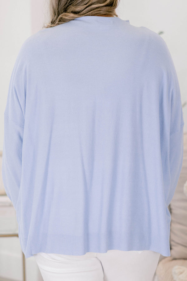 Chic Soul plus size clothing, Blue high neck sweater with long sleeves   