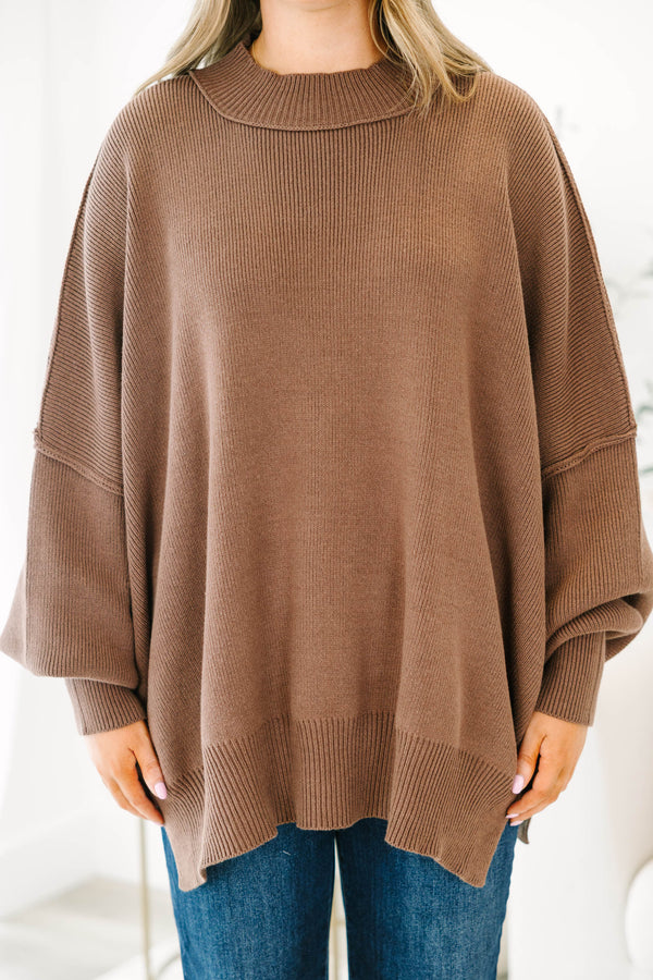 Chic Soul plus size clothing, dark brown mock neck long sleeve tunic sweater