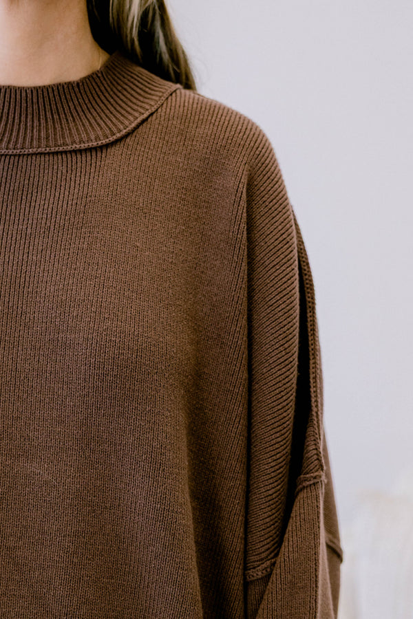 Chic Soul plus size clothing, dark brown mock neck long sleeve tunic sweater