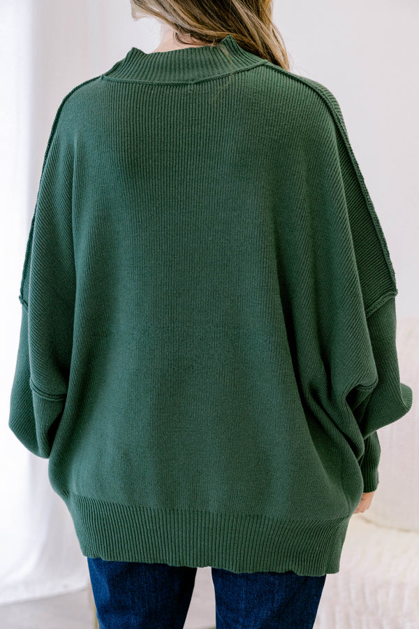 Chic Soul plus size clothing, dark green mock neck long sleeve tunic sweater