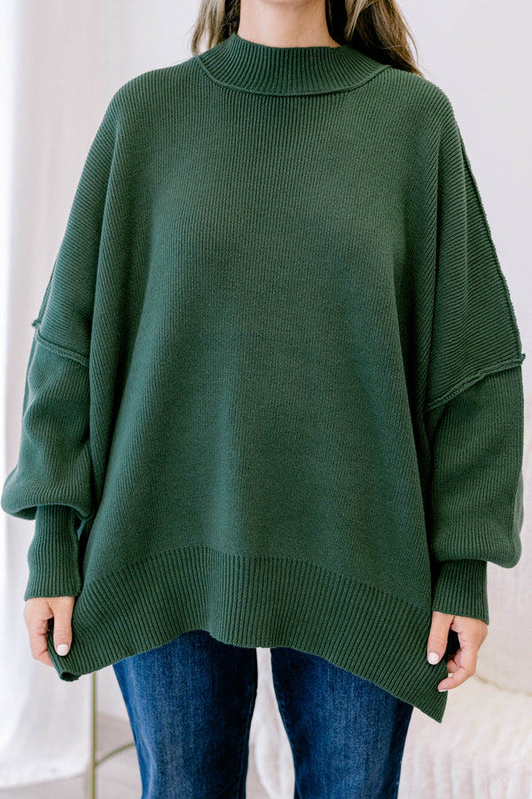 Chic Soul plus size clothing, dark green mock neck long sleeve tunic sweater