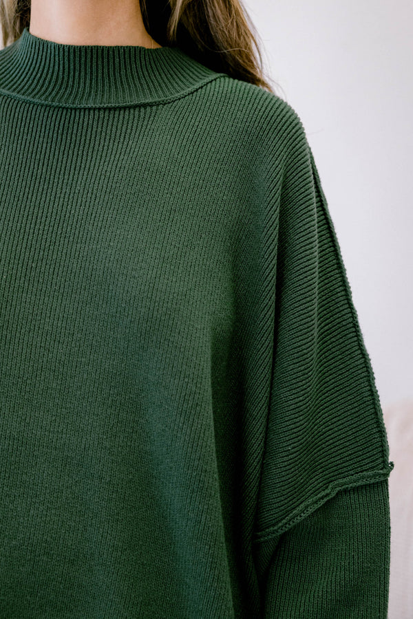 Chic Soul plus size clothing, dark green mock neck long sleeve tunic sweater