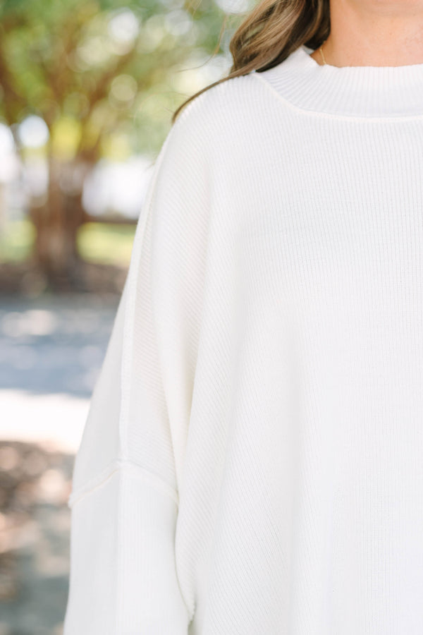 Chic Soul plus size clothing, ivory puff sleeve oversized fit mock neck sweater