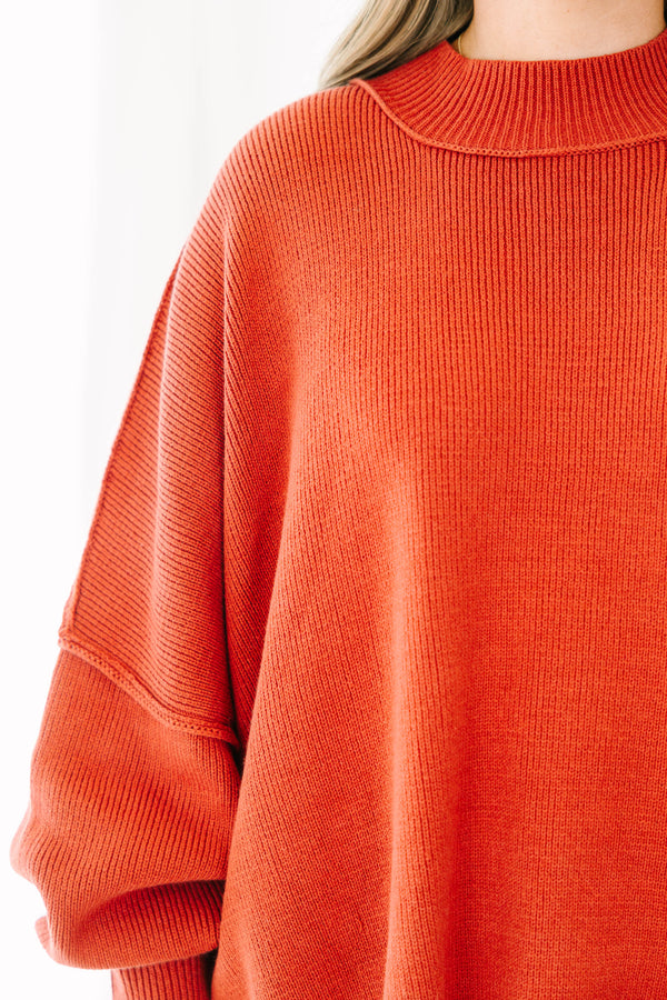 Chic Soul plus size clothing, rust red mock neck long sleeve tunic sweater