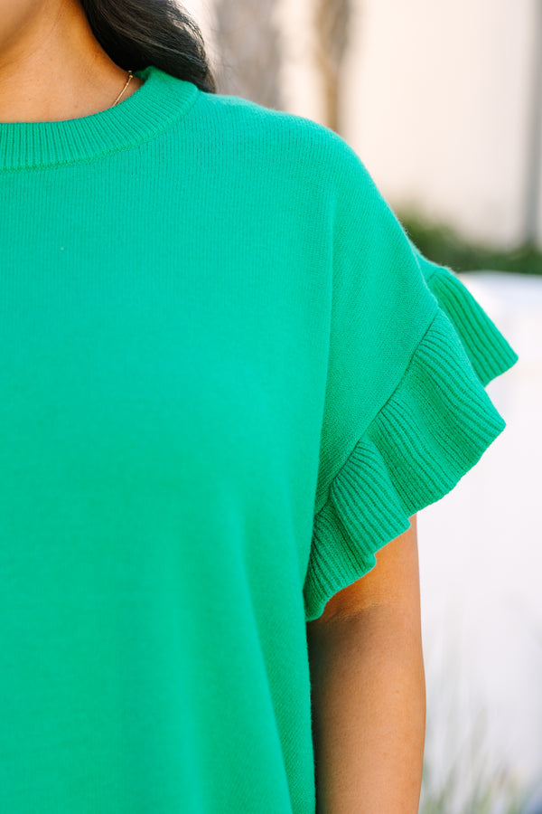 Chic Soul plus size clothing, emerald green ruffle short sleeve sweater top