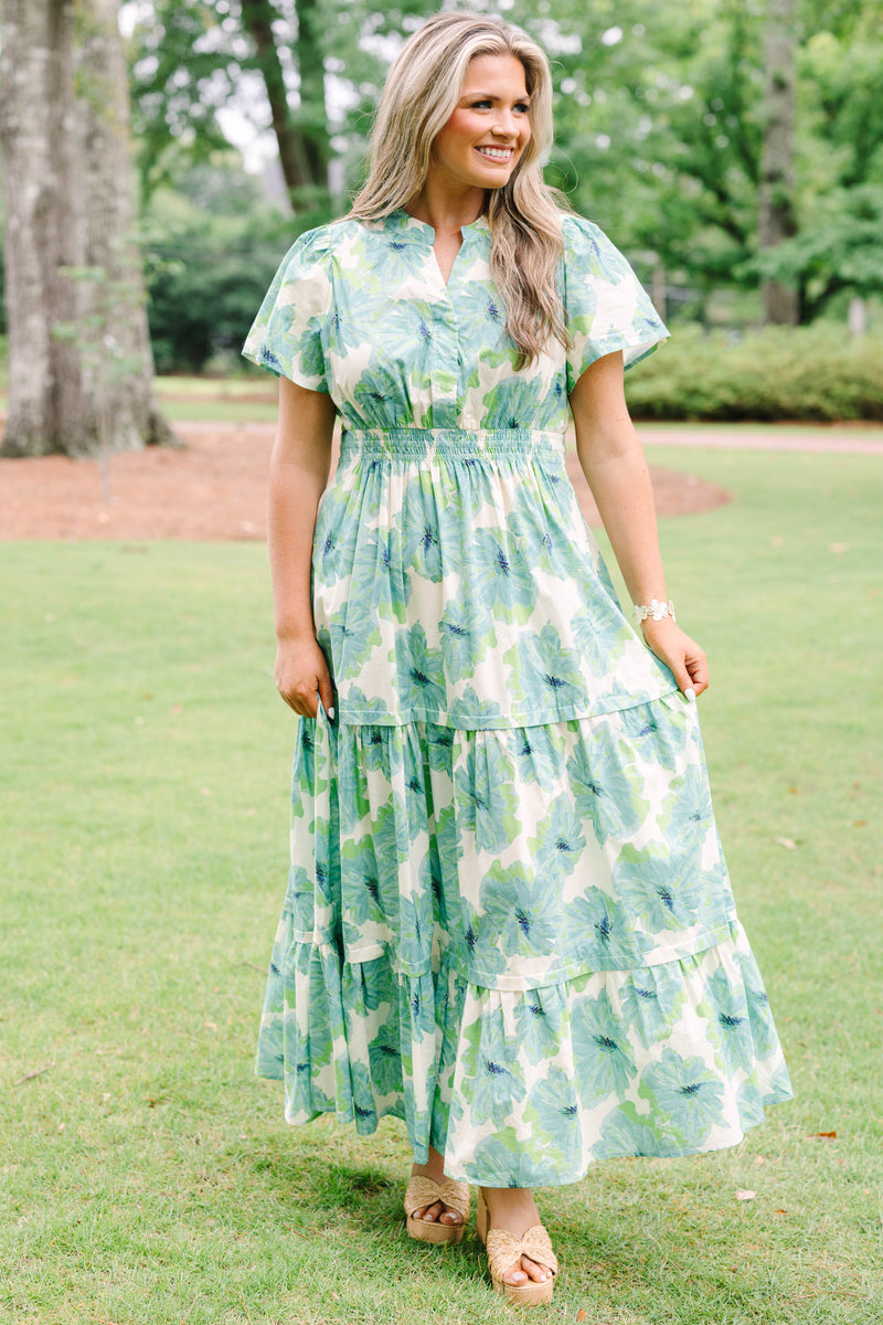 Pleated Petal Maxi Dress, Green – Chic Soul