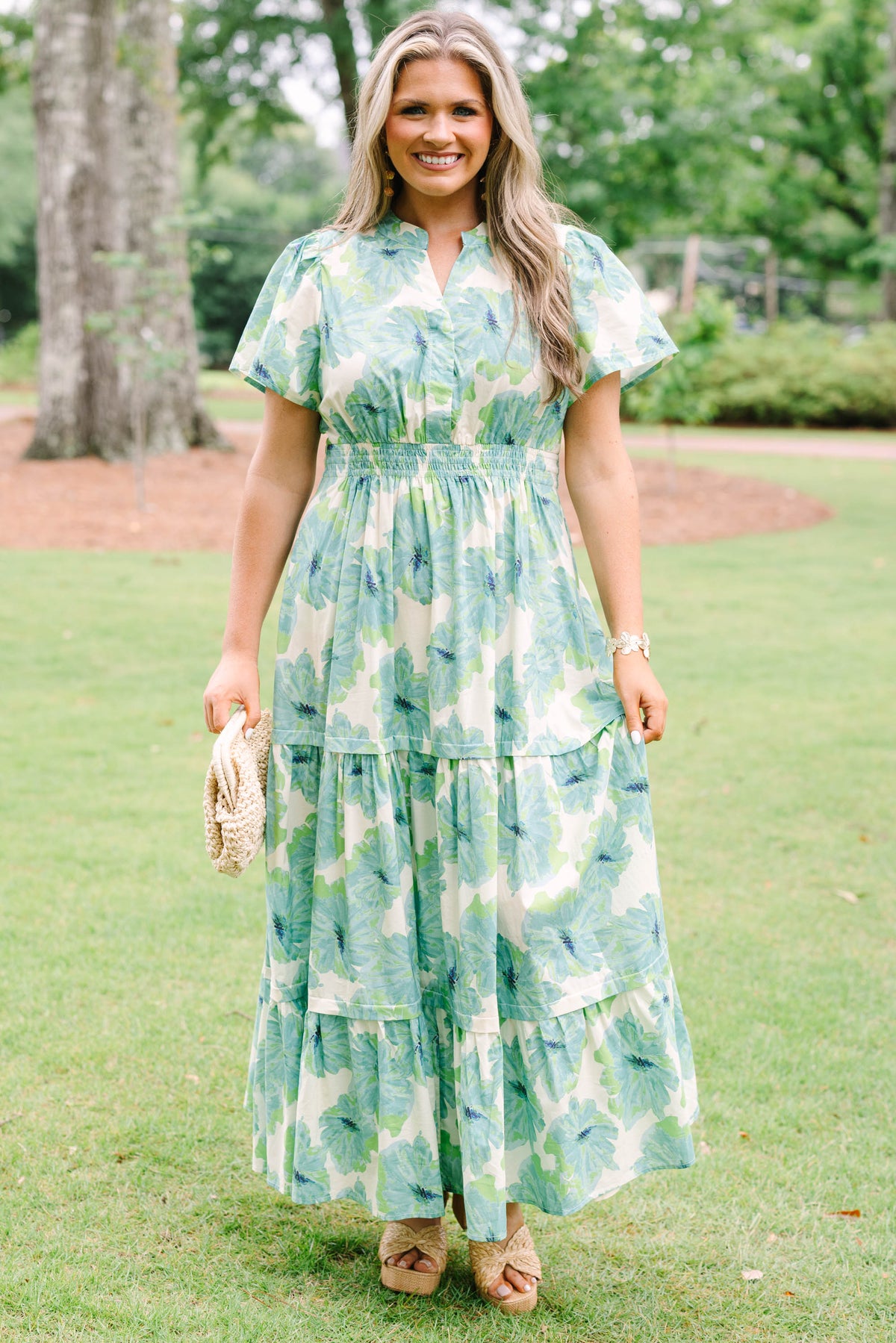 Pleated Petal Maxi Dress, Green – Chic Soul