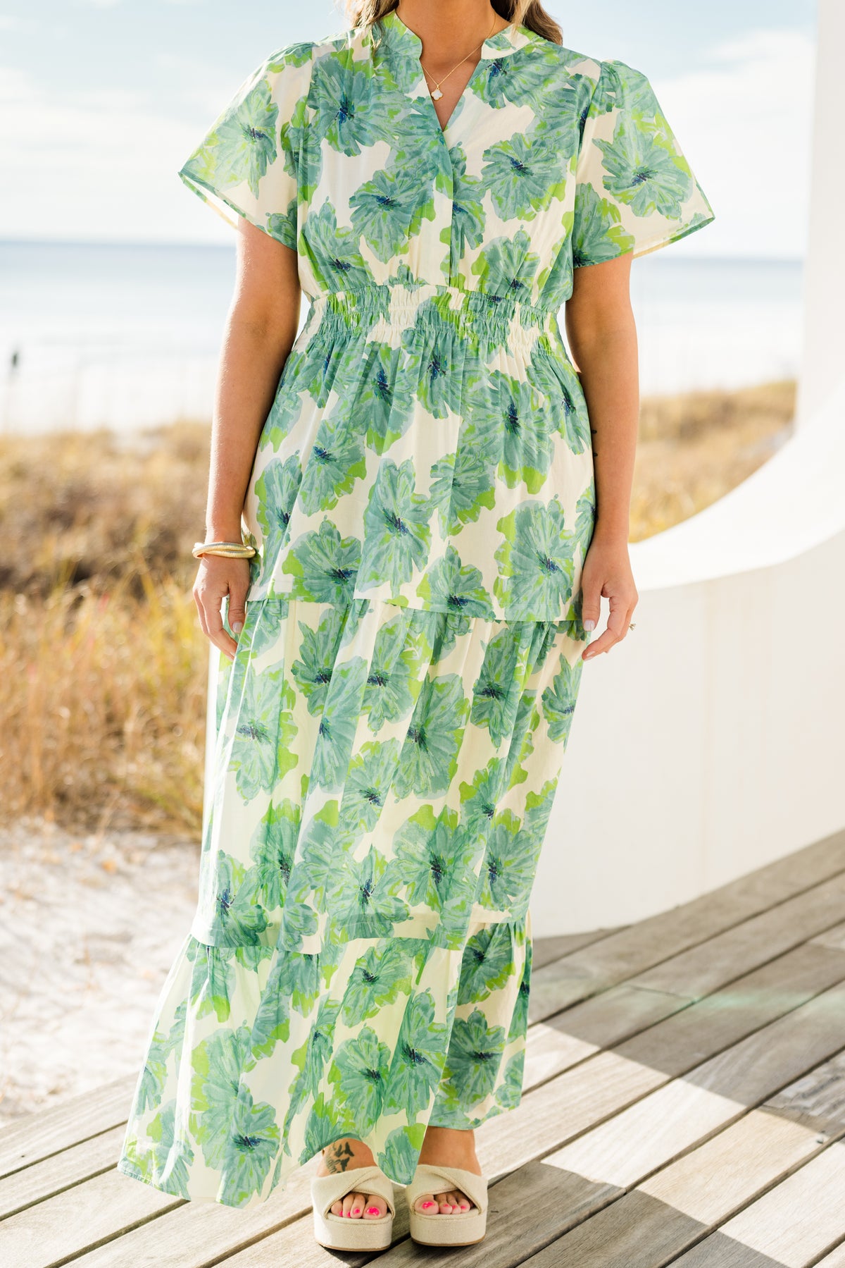 chinese dress ladies Pleated Petal Maxi Dress, Green – Chic Soul