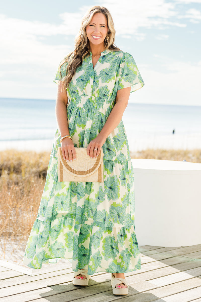 Pleated Petal Maxi Dress, Green – Chic Soul