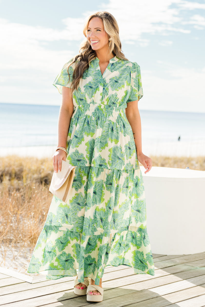 Pleated Petal Maxi Dress, Green – Chic Soul