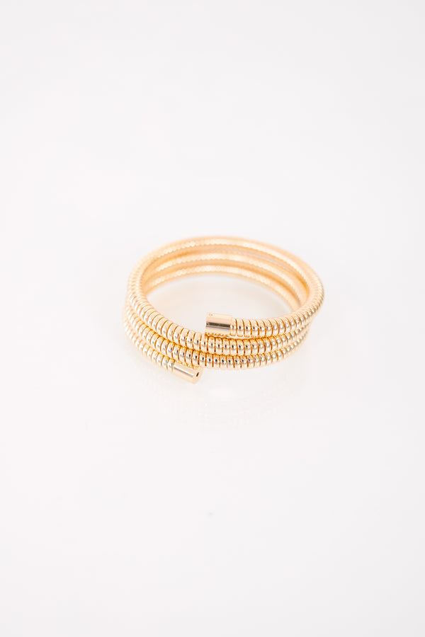Chic Soul plus size clothing, gold coiled wrap bracelet with polished end caps.