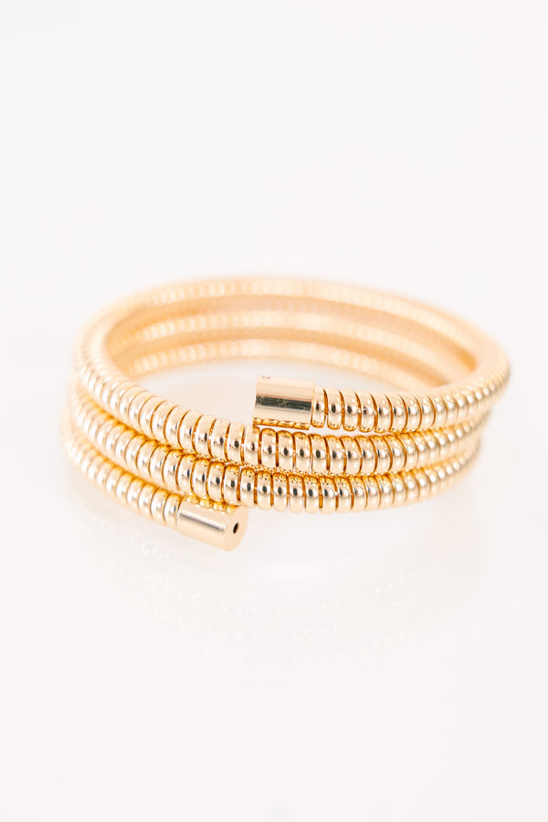 Chic Soul plus size clothing, gold coiled wrap bracelet with polished end caps.