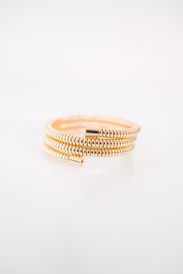 Chic Soul plus size clothing, gold coiled wrap bracelet with polished end caps.