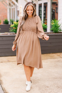 Polished Pearl Dress, Taupe – Chic Soul