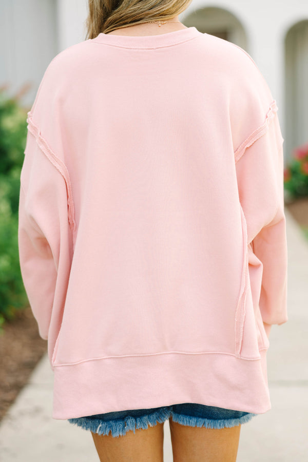 Plus Size dusty pink oversized crewneck sweatshirt with a graphic of three geese and blue bows.