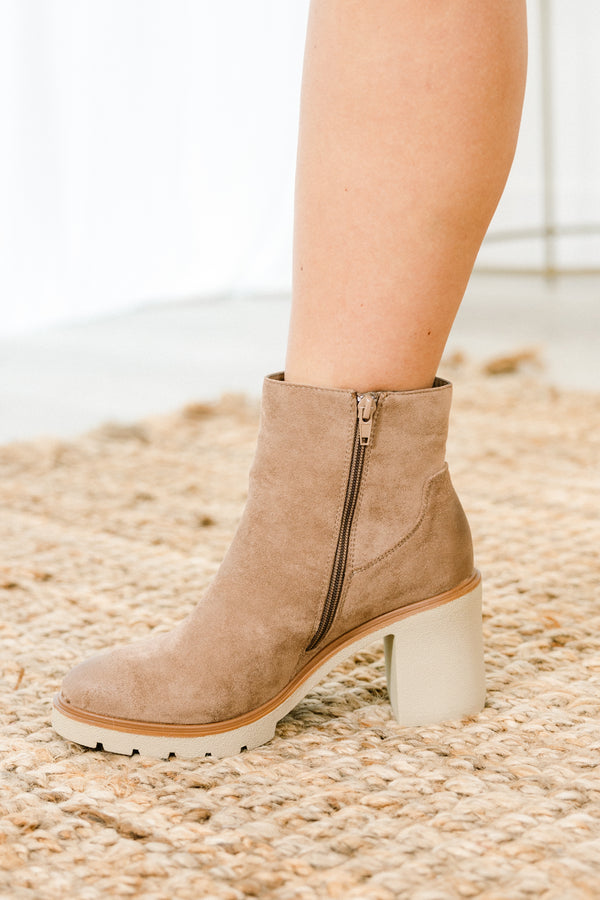 Chic Soul plus size clothing, solid taupe ankle booties