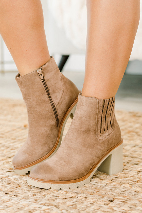 Chic Soul plus size clothing, solid taupe ankle booties