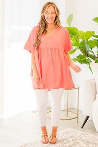 Primrose Babydoll Top, Deep Coral – Chic Soul