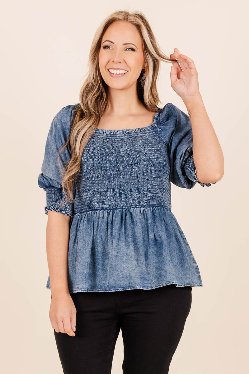 Puff Sleeved Baby Top, Denim – Chic Soul