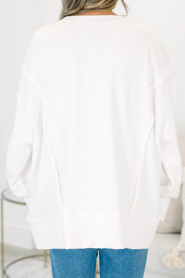 Plus size ivory plus size Pumpkin Contest Comfy Crew sweatshirt with a relaxed, flowy fit.