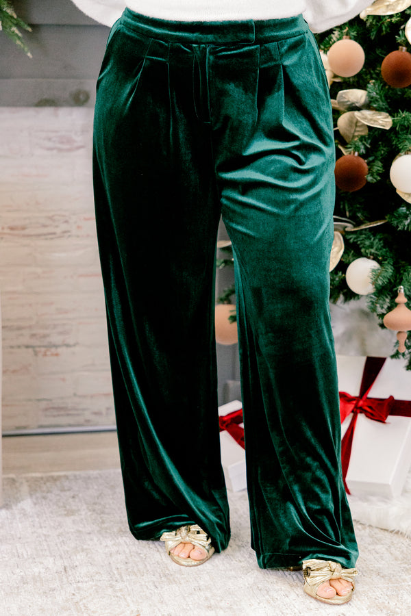 Chic Soul plus size clothing, dark green wide leg velvet pants