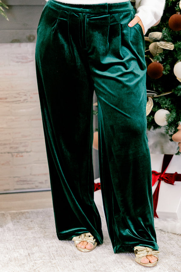 Chic Soul plus size clothing, dark green wide leg velvet pants
