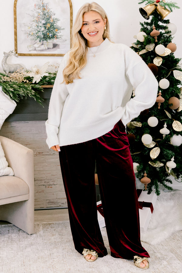 Chic Soul plus size clothing, dark red straight leg flowy velvet pants