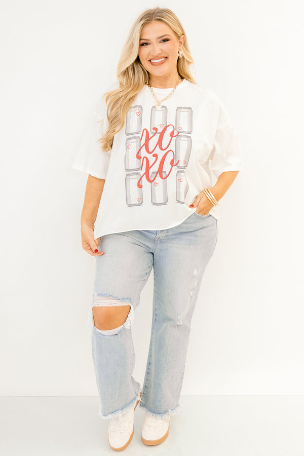 Chic Soul plus size clothing, white short sleeve vintage was tee with diet coke cans and 