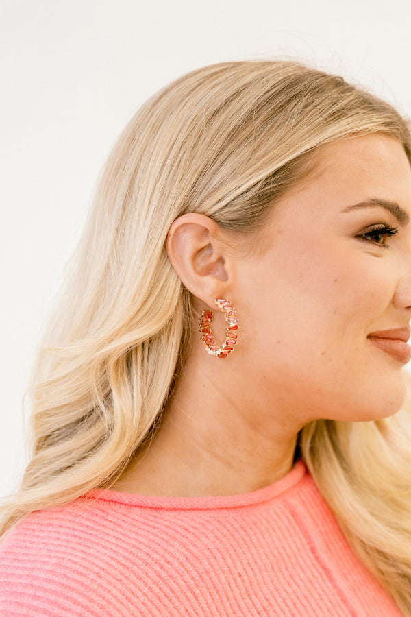 Chic Soul plus size clothing, pink open hoop crystal earrings 