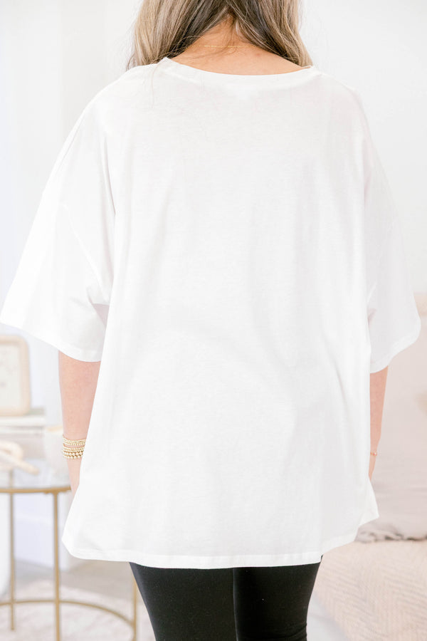 Chic Soul plus size clothing, white short sleeve boyfriend tee with 