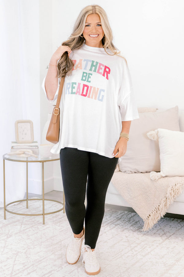 Chic Soul plus size clothing, white short sleeve boyfriend tee with 